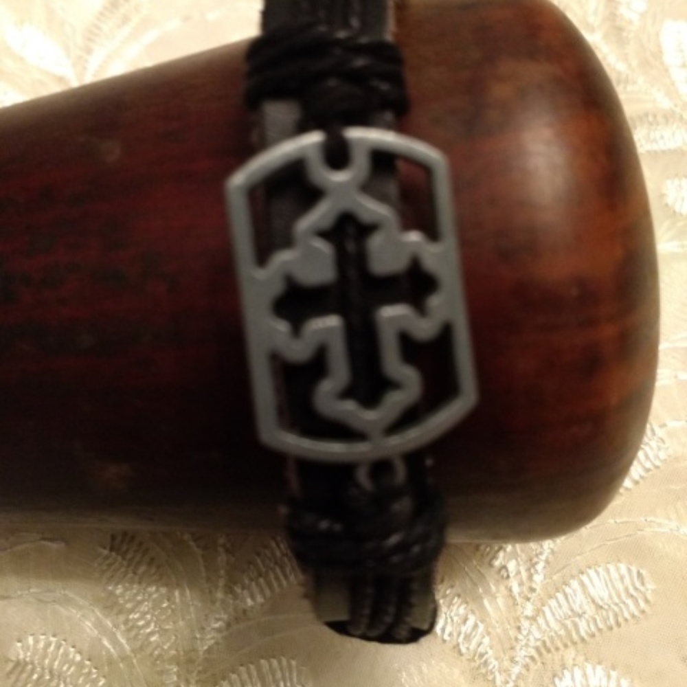 New Leather with Cord Cross Bracelet